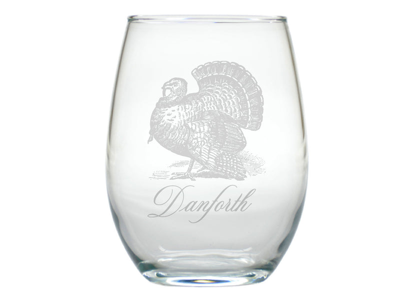 Toile Turkey Stemless Engraved Wine Glasses