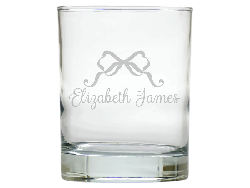 Trellis Bow Double Old Fashion Engraved Glasses