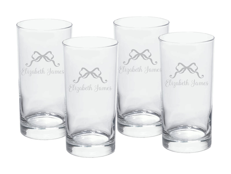 Trellis Bow Engraved High Ball Glasses