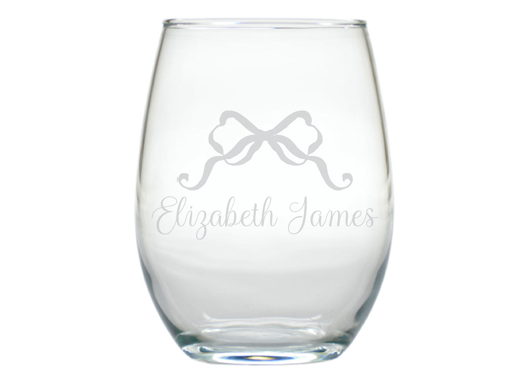 Trellis Bow Stemless Engraved Glasses