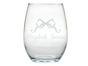 Trellis Bow Stemless Engraved Glasses