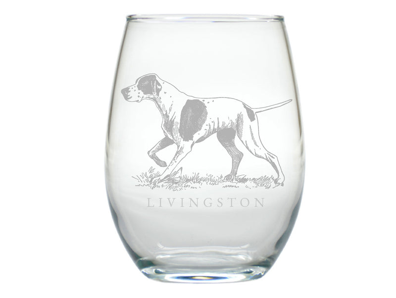Hunting Dog Stemless Engraved Wine Glasses