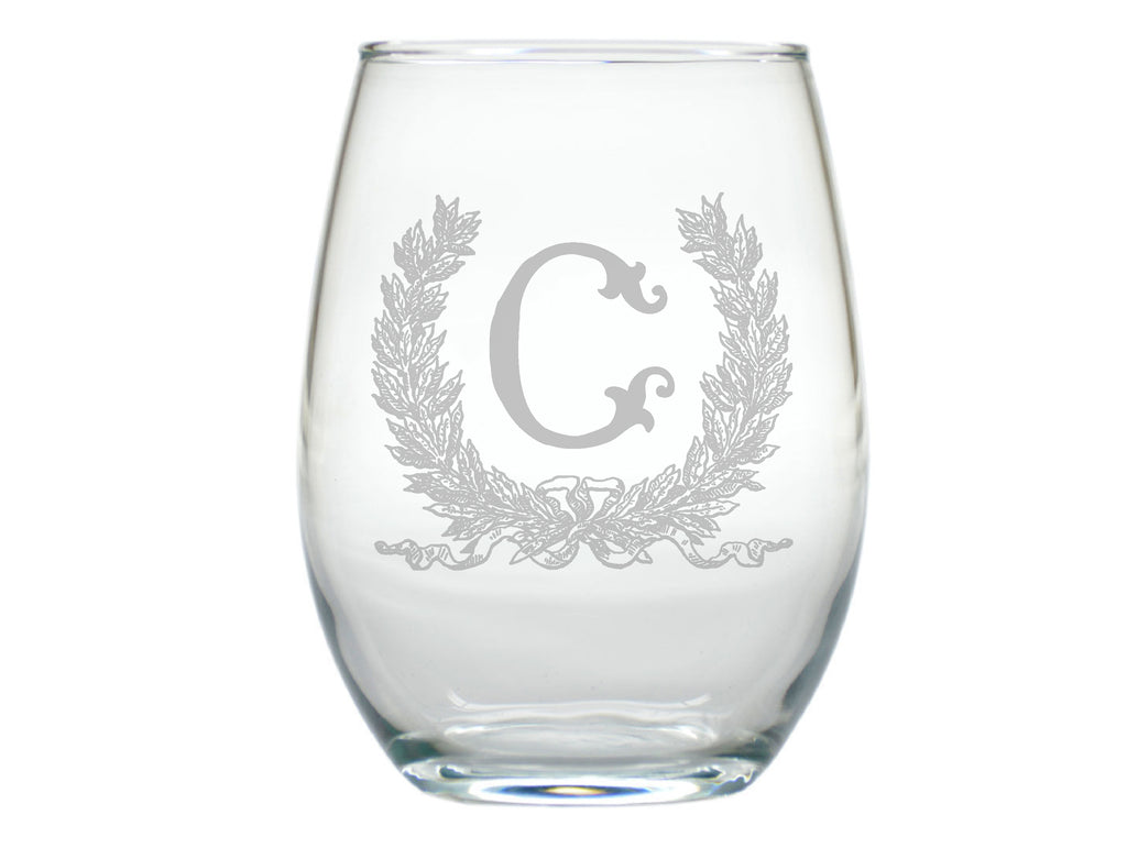 Savannah Wreath Engraved Stemless Wine Glasses