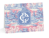 Pink & Blue Winter Chinoiserie Fold-Over Stationery
