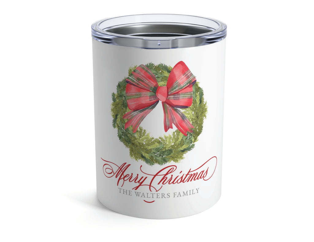 Tartan Bow Wreath 10oz Tumbler