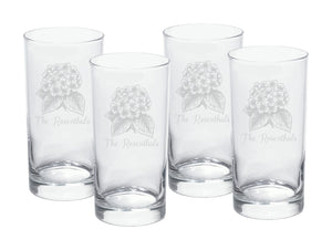 White Hydrangea Engraved High Ball Glasses
