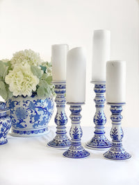 Blue & White Chinoiserie Candlesticks, Small or Large, Set of 2