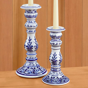 Blue & White Candlesticks, Small or Large, Set of 2