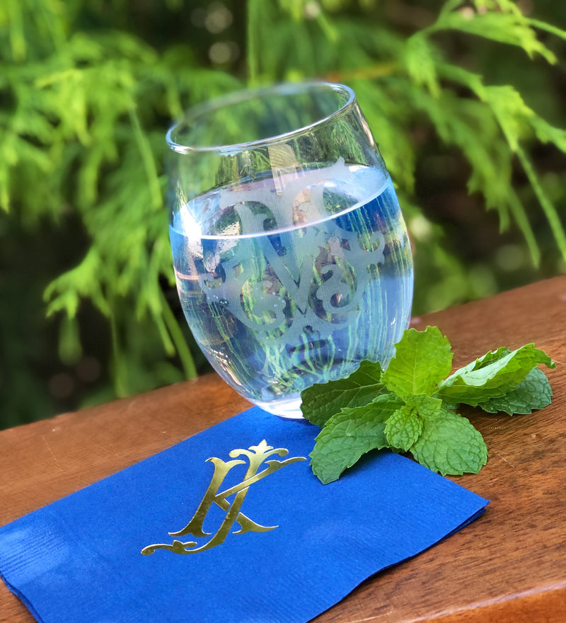 Monogrammed Stemless Engraved Wine Glasses