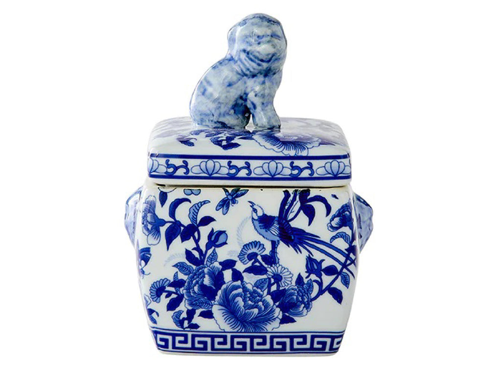Ming Square Foo Dog Trinket Jar