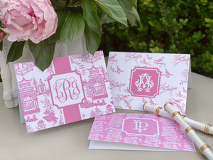 Pink Chinoiserie Designs Fold-Over Stationery