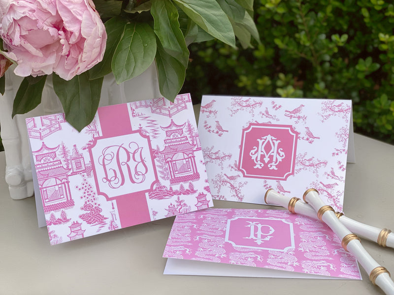 Pink Chinoiserie Designs Fold-Over Stationery