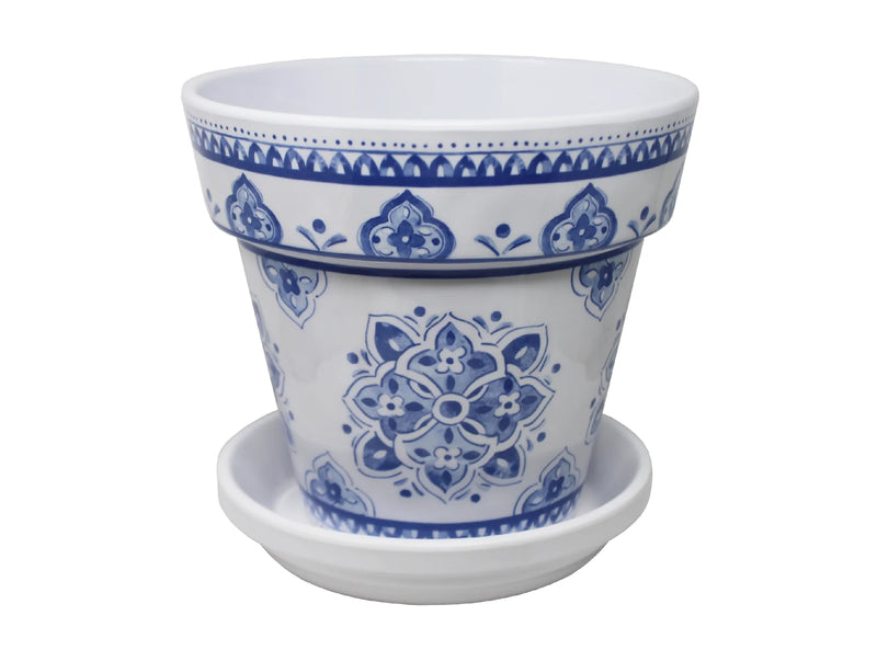 Blue & White Melamine Pot with Saucer