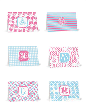 Powder Blue & Carnation Fold-Over Stationery