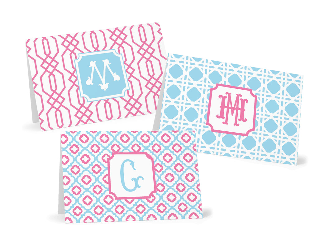 Powder Blue & Carnation Fold-Over Stationery