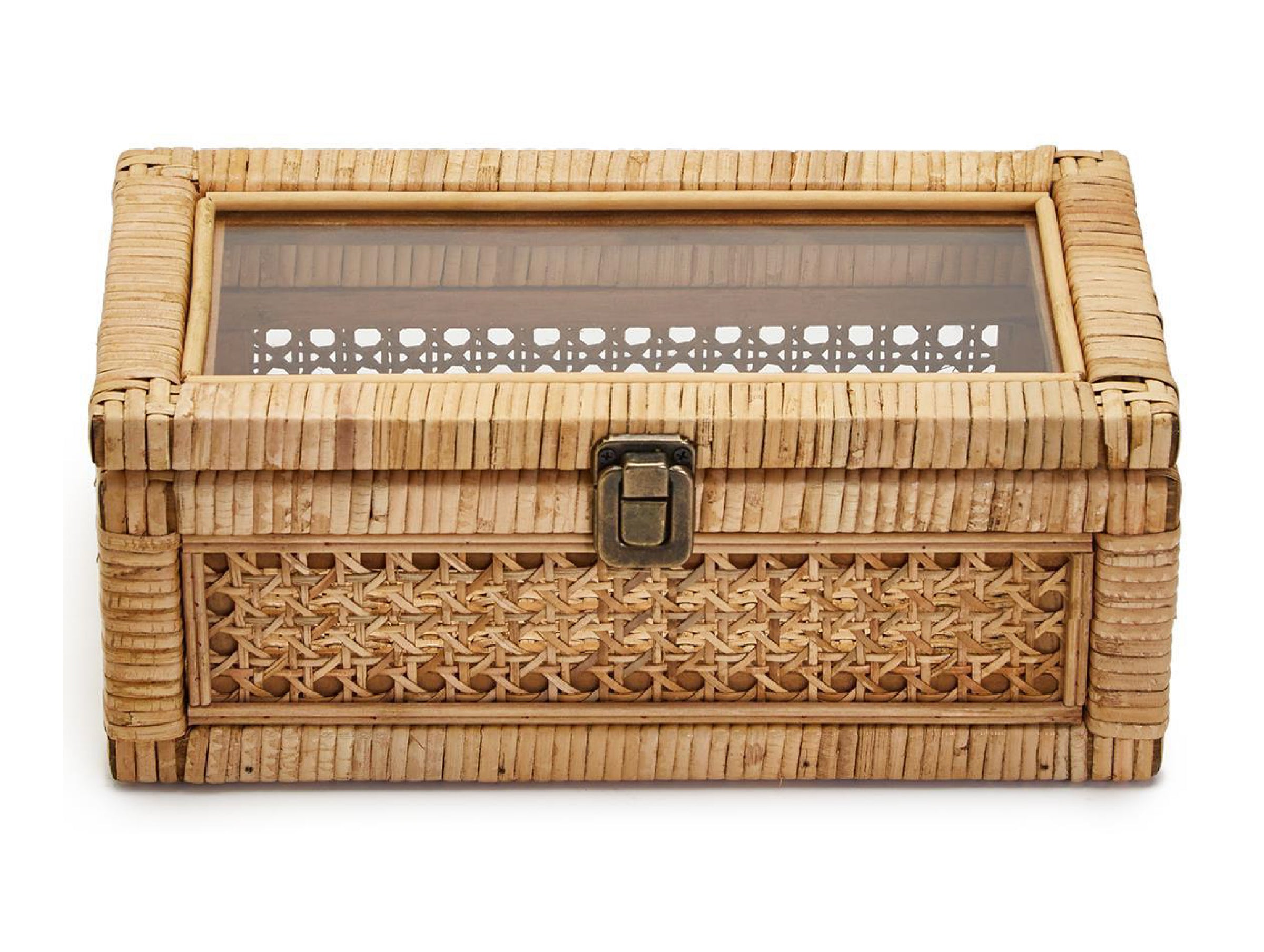 Rattan and Linen-Look Storage Box In Natural - Mocka