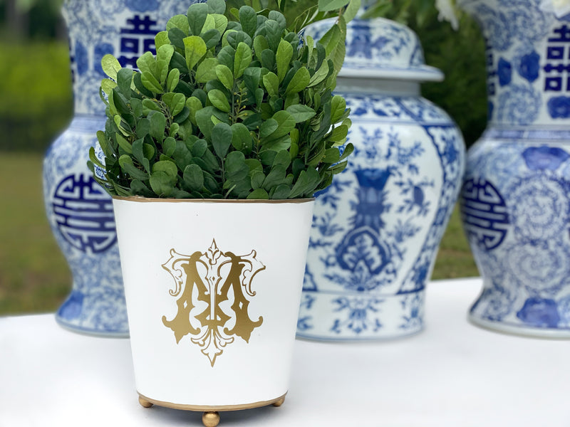 White & Gold Round Cachepot