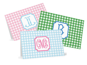 Gingham Monogram Fold-Over Stationery