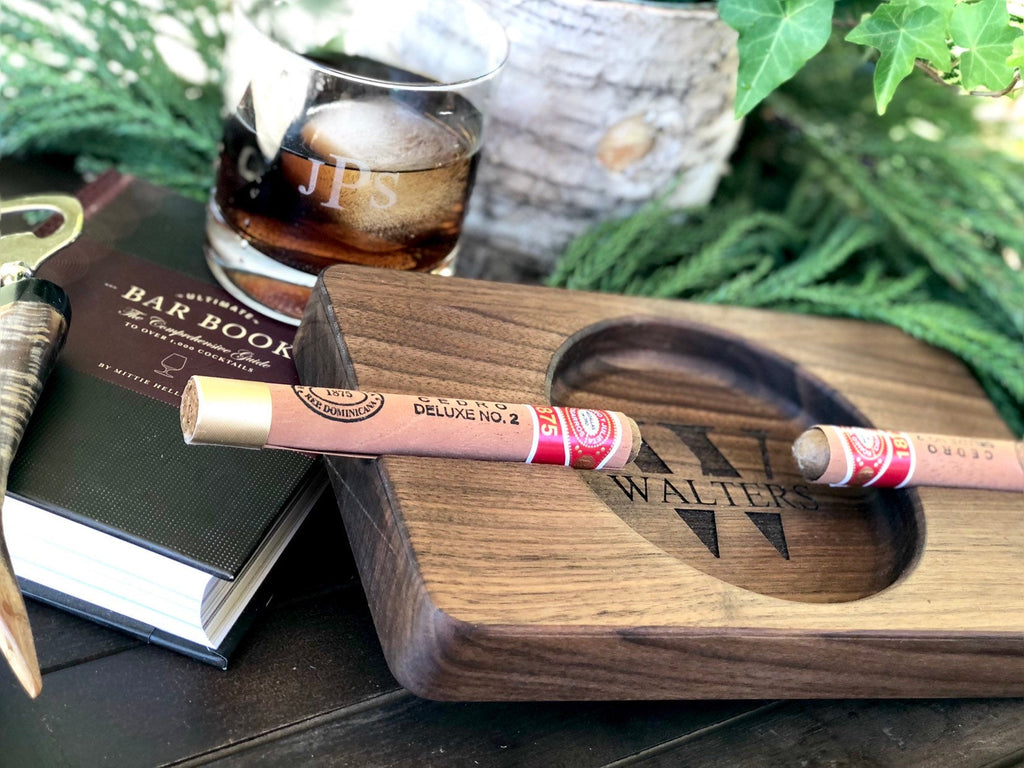 Wood Double Cigar Ash Tray