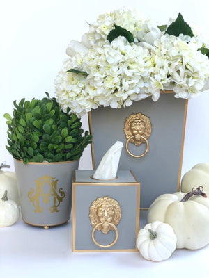 Taupe & Gold Round Cachepot