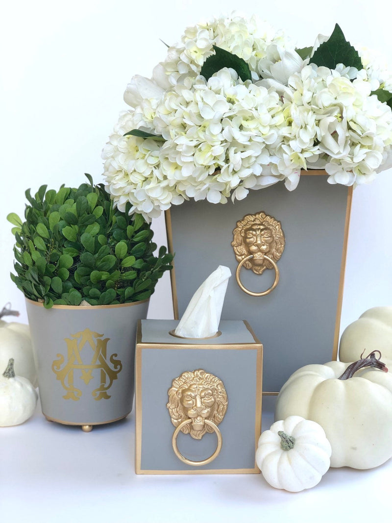 Taupe & Gold Round Cachepot