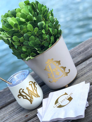 Taupe & Gold Round Cachepot