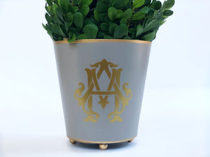 Taupe & Gold Round Cachepot