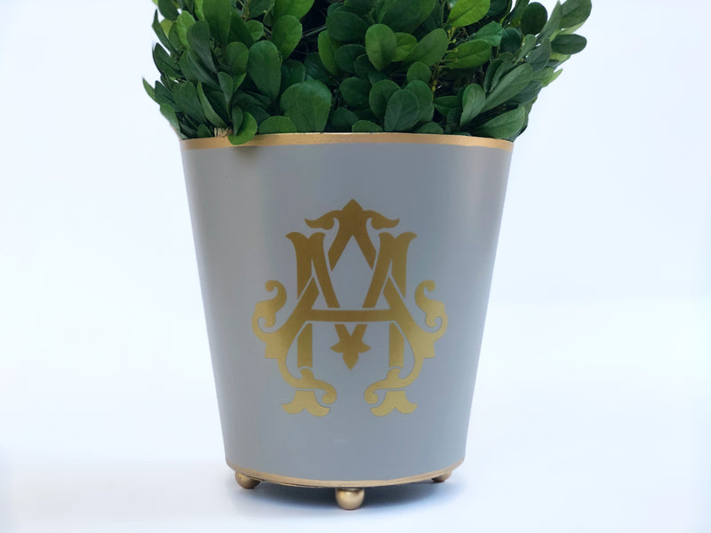 Taupe & Gold Round Cachepot