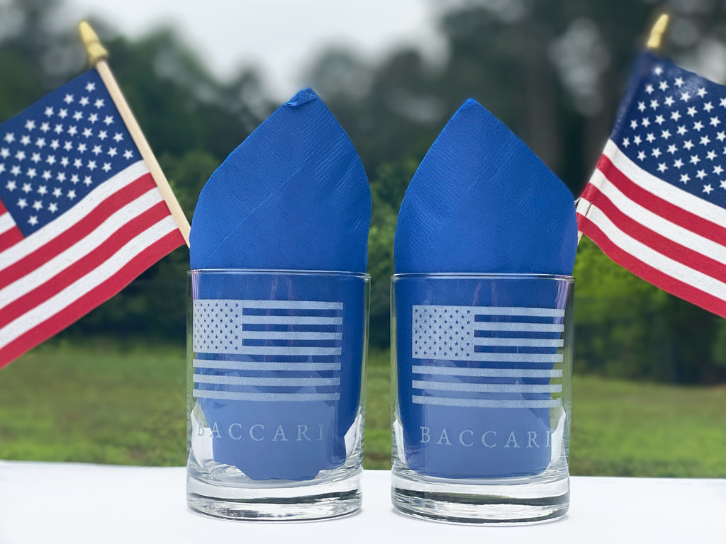 American Flag Double Old Fashion Engraved Glasses
