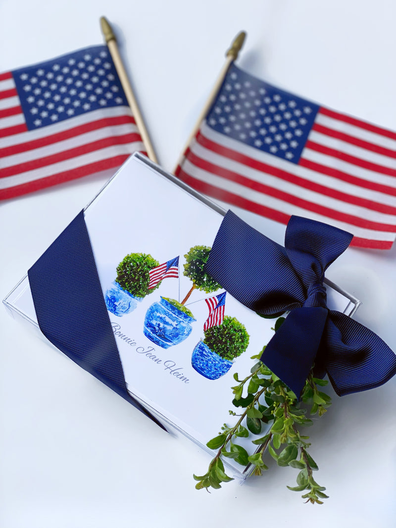 Patriotic Boxwood Topiary Fold-Over Stationery