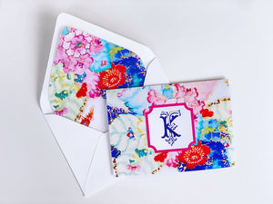 Multi Floral Chinoiserie Fold-Over Stationery