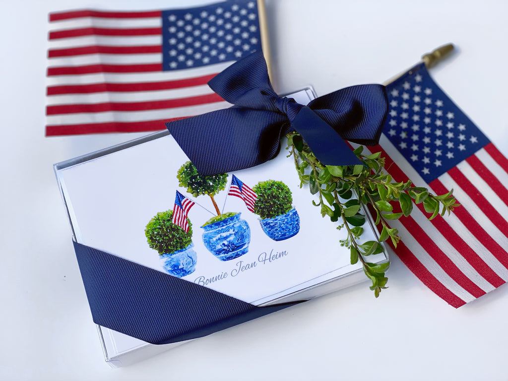 Patriotic Boxwood Topiary Fold-Over Stationery