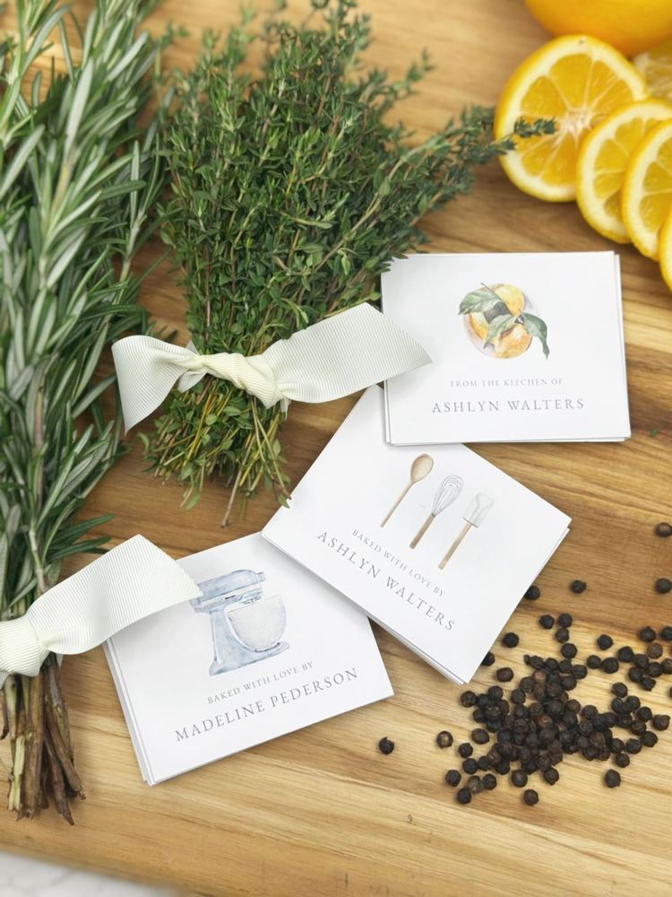Kitchen themed personalized gift tags with ribbon